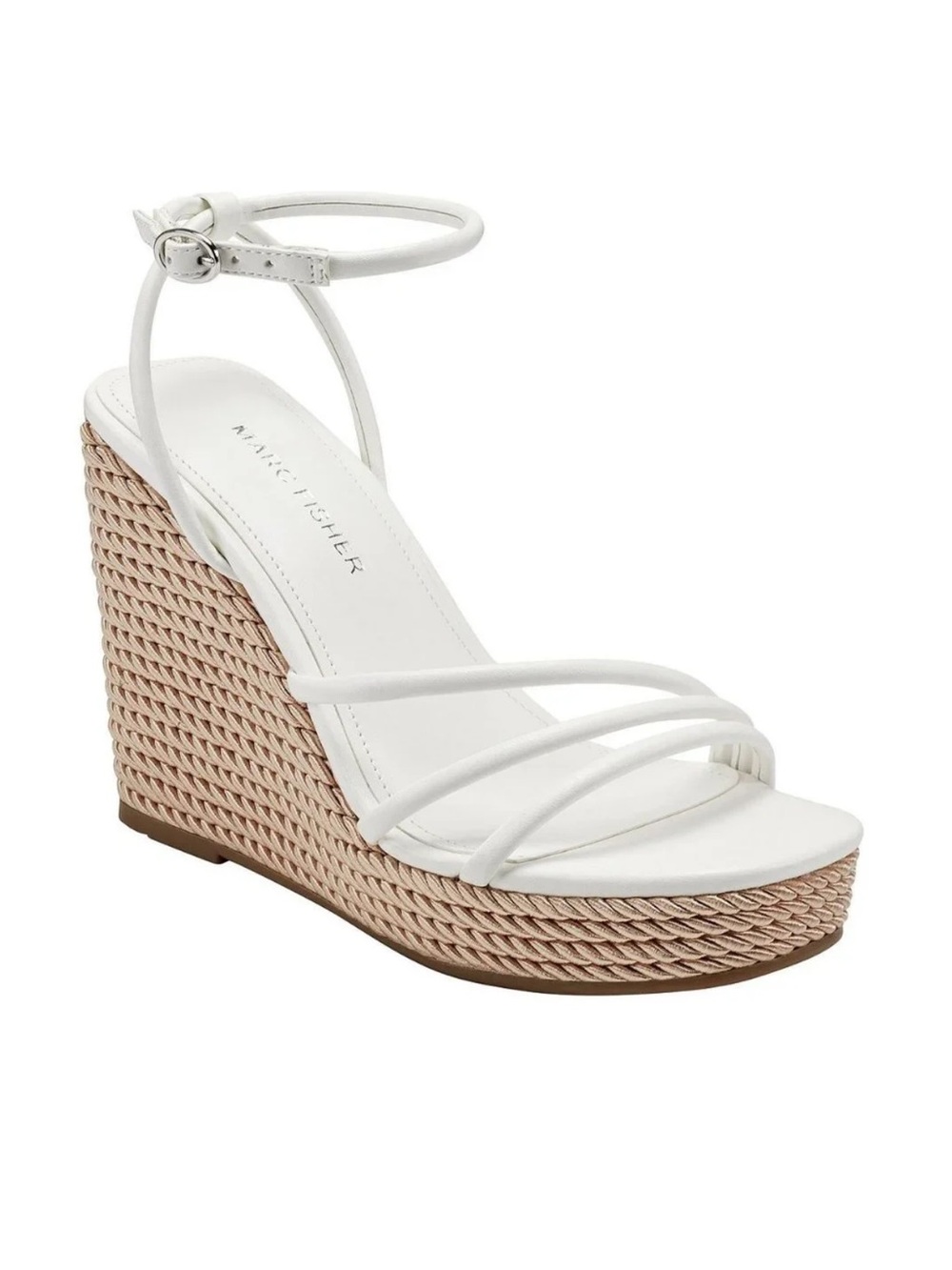 Marc Fisher White Espadrilles Strappy Ankle-Wrap Wedge Sandal